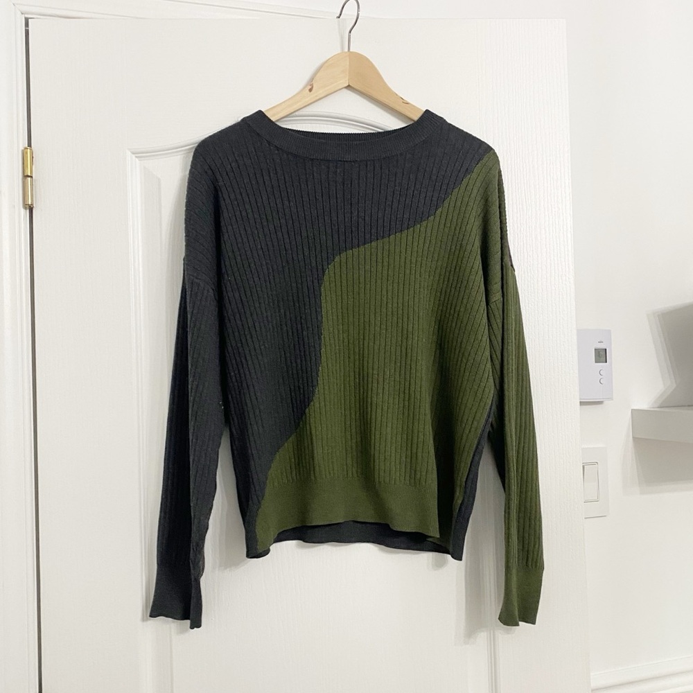 ROMWE | Charcoal/green Ribbed Sweater
